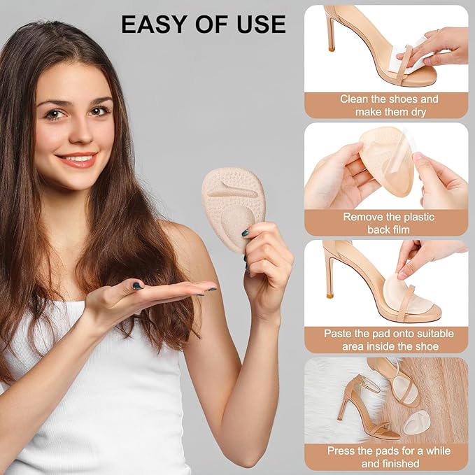 Ball of Foot Cushions, Metatarsal Pads Women, High Heels Non-Slip Comfort Pads, Shoe Support for Metatarsalgia Mortons Neuroma Pain Relief (2 Pairs,Beige)