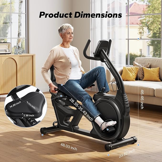 MERACH Recumbent Exercise Bikes for home, Light Commercial High-end Recumbent Bike for Seniors Adults, Magnetic Recumbent Exercise Bike with Smart Bluetooth and Exclusive App, LCD, Heart Rate Handle