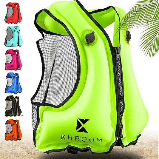 Khroom Inflatable Snorkel Vest for Adults and Teenagers | 60"-75" Height | 90-220 lbs | V2 2025 Model | Buoyancy Jacket for Snorkeling and SUP - Snorkel Vest, Buoyancy Aid