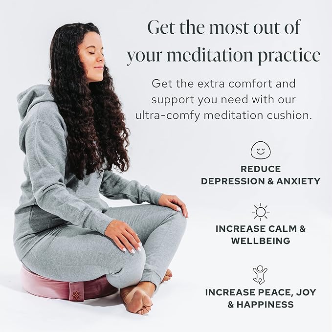 Mindful and Modern Velvet Meditation Cushion - Luxury Zafu Floor Pillow for Yoga - Large Buckwheat Meditation Pillow with Luxe Removable Cover in Six Colors