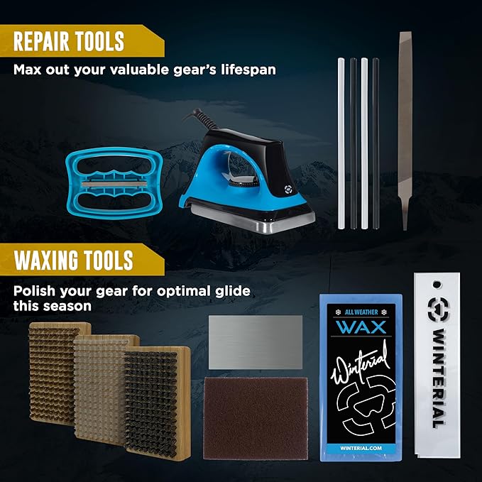 Winterial Snowboard and Ski Tuning Kit, with Iron, All-Temp Snowboard Wax, Angled Edge Tuner File