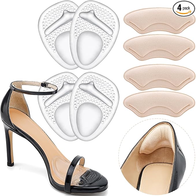 Heel Cushion Pads,Ball of Foot Cushions,Metatarsal Pads for Women, Heel Grips Liners for Heel Pain Relief, Blisters,Friction, Non-Slip Shoe Inserts for Loose Shoes Make Shoes Fit Tighter (4Pairs)