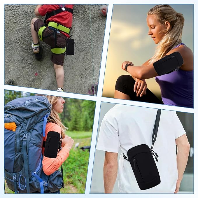 Cell Phone Crossbody Bag with Arm Band, Waterproof Phone Holder Pouch Fits iPhone & Android up to 7'', Small Sling Shoulder Purse for Running, Hiking, Travel, Workout (Black)