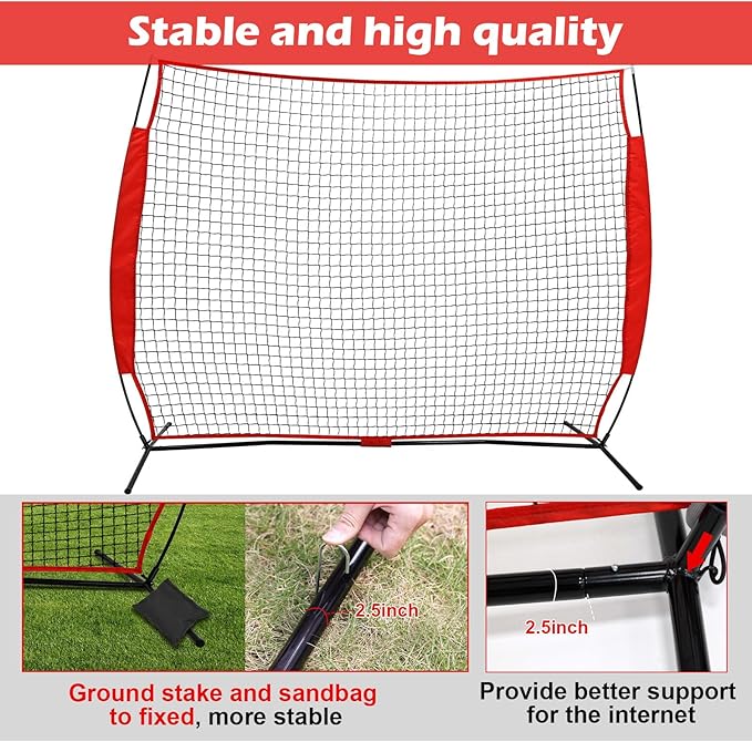 7x7/16x10/20x10ft Ball Backstop Net,Fix Ball Stop Net by 4 Spike&2 Sandbag,Sports Net Barrier with Handbag,Lacrosse Net Backstop for Softball,Basketball,Hockey Train,Baseball Net Barrier for Backyard