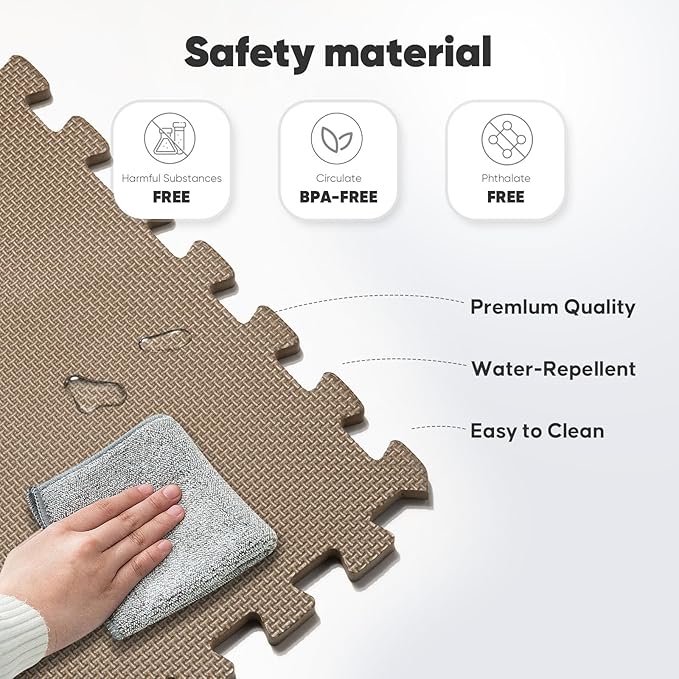 Home Gym Mat, Puzzle Exercise Mat, EVA Interlocking Foam Floor Tiles for Home Workout Equipment and Kids' Play Areas - Blue, 24 in x 24 in x ½ in - (Brown, 32 Pack(128 SQ FT))