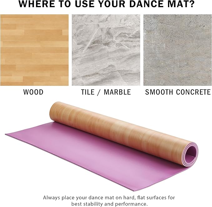Ballet Dance Floor for Home Practice – 6'x3.9' Portable Ballet Floor - Vinyl Mat, Non-Slip, Cushioned 0.2" for Barre & Floor Practice, Easy to Clean