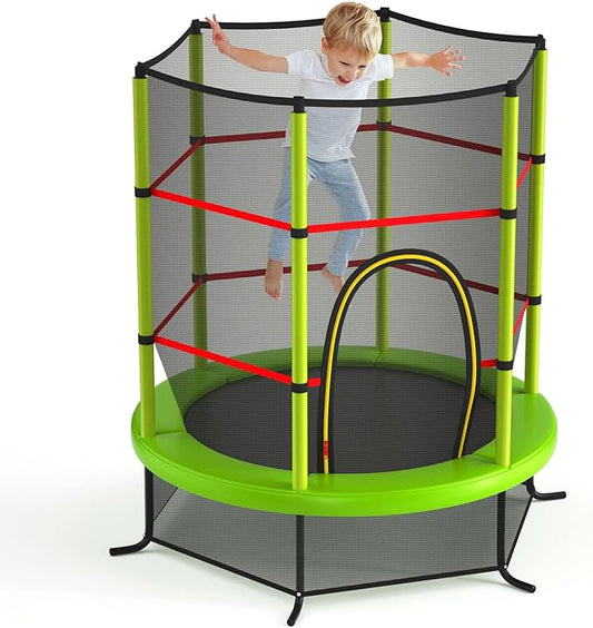 GYMAX Toddler Trampoline, 55” Trampoline for Kids with Bottom-to-Top All-Round Enclosure Net & Seamless Jumping Mat, ASTM Approved Easy Assembly Kids Mini Trampolines Indoor/Outdoor