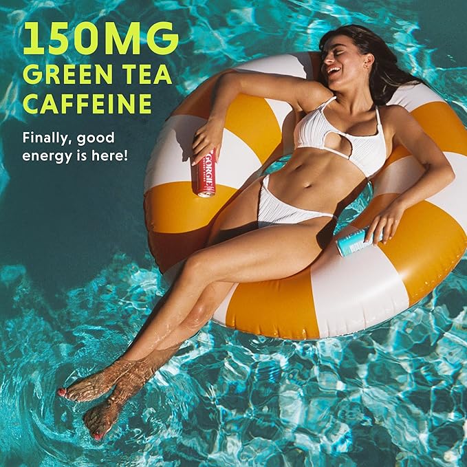 GORGIE Sugar Free Natural Energy Drinks, Sparkling Original Variety Pack (6 Cans) Healthy Energy Drink, Natural Coffee Replacement with Green Tea Caffeine and Biotin 150mg Caffeine, Vegan, Low Calorie