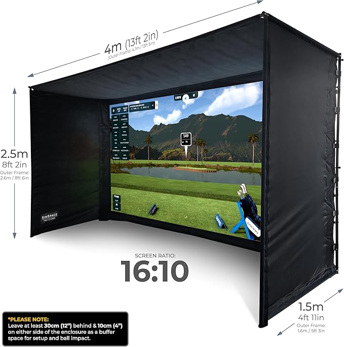 Golf Simulator Enclosure with Impact Display Projection Screen, use with All Golf Launch Simulators and Monitors.