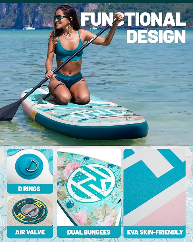 Inflatable Paddle Board 11 '* 34 "* 6" Extra Wide Sup Board, 420lb Capacity Paddle Board for Adults, Suitable for Sea and Lakes, 2+1Family Board