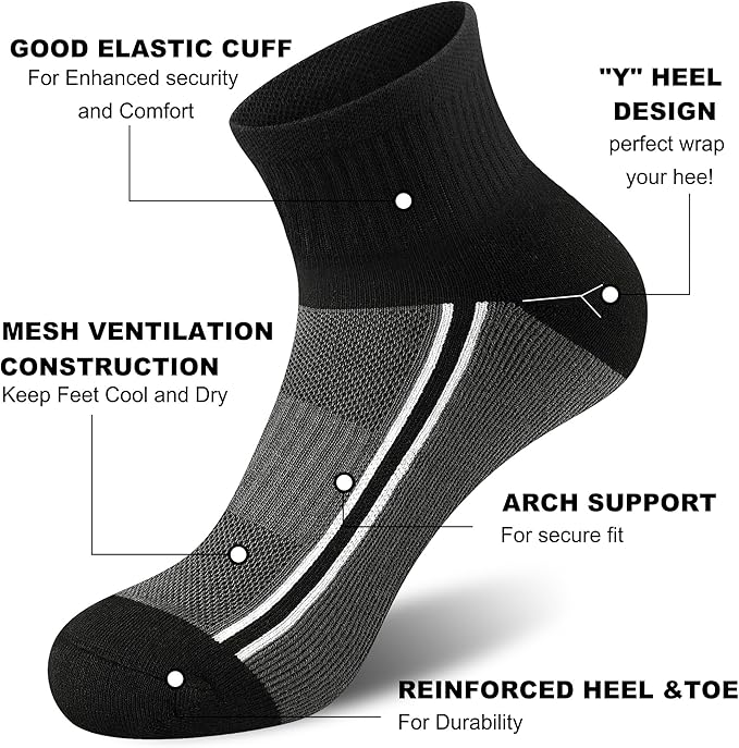 Gonii men ankle socks for men athletic running Cushion Quarter Socks 5 Pairs