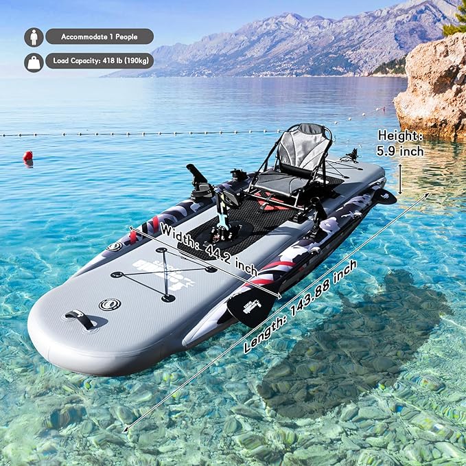 Inflatable Kayak Set: Includes 90in Kayak Paddles and High-Output Pump – SuperTough Mesh PVC and Wire Drawing Filling – Aluminum seat – Pedal System – 1 Person – 418lb Weight Capacity