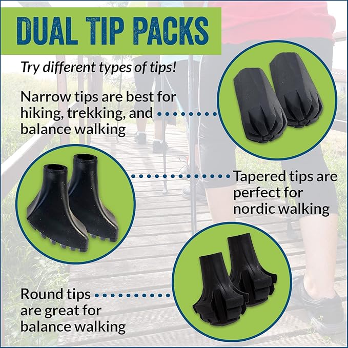 4 Pack of Extra Durable Rubber Replacement Tips (Replacement Feet/Paws/Ferrules/Caps) for Trekking Poles - Fits All Standard Hiking and Nordic Walking Poles