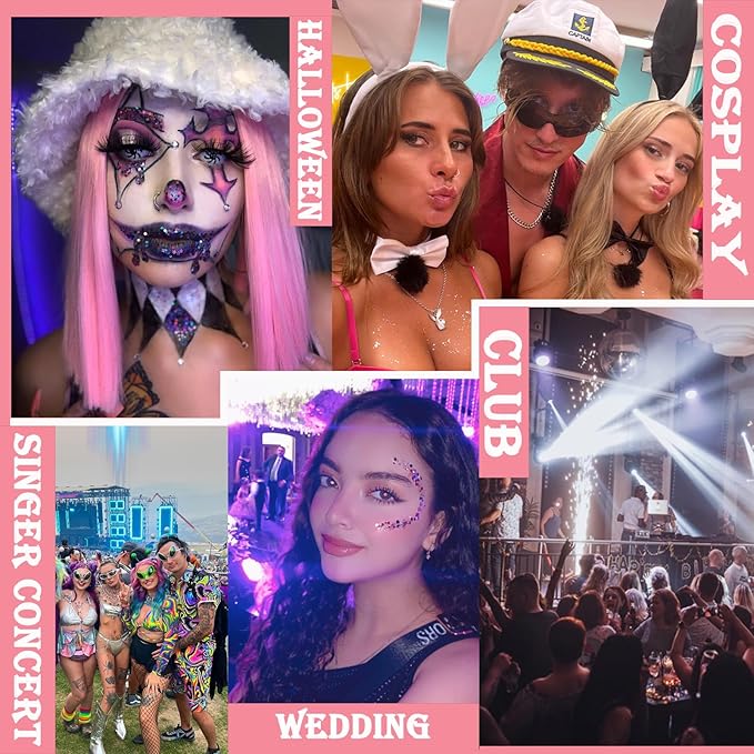 Body Glitter Face Glitter Gel: Singer Concerts Disco Festival Rave Accessories Face Glitter Makeup 150ml Chunky Sequins Mermaid Face Body Hair Glitter Gel (2 Pink)