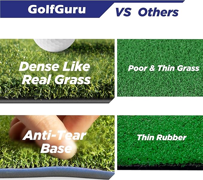 Golfguru Golf Mat, 5x4ft/5x5ft Dense Elite Golf Hitting Mats Practice with 10 Balls, 9 Tees, Heavy Duty Artificial Hitting Training Matt for Backyard Driving Chipping Indoor Outdoor Simulators