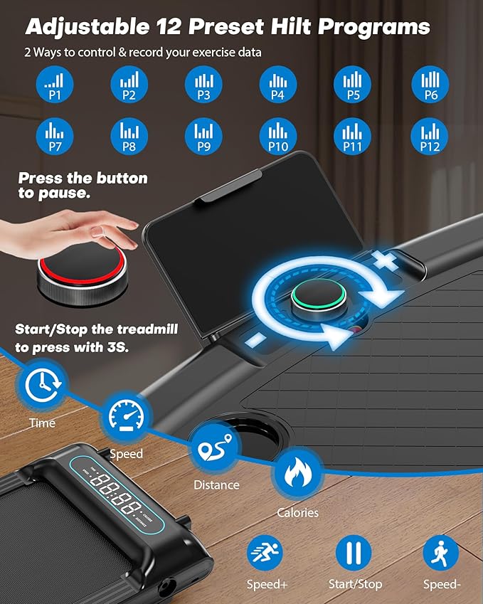 Walking Pad with Incline, 3 in 1 Under Desk Treadmill with Handle Bar Removable Desk Workstation & Device Holder, 3.5HP Foldable Treadmills with 300lbs Capacity for Home Office