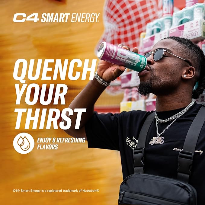 Cellucor C4 Smart Energy Drink ‚ Boost Focus and Energy with Zero Sugar, Natural Energy, and Nootropics - 200mg Caffeine - Watermelon Burst (12oz Pack of 12)