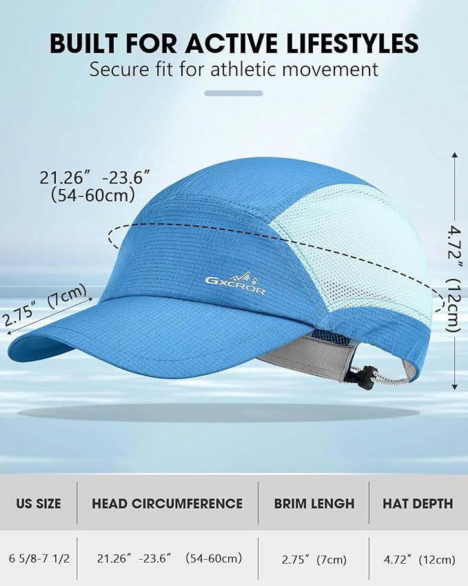 GXCROR Performance Baseball Cap for Men & Women - UPF 50+ Running Hat, Lightweight Quick-Dry Sports Hat for Golf, Hiking, Gym