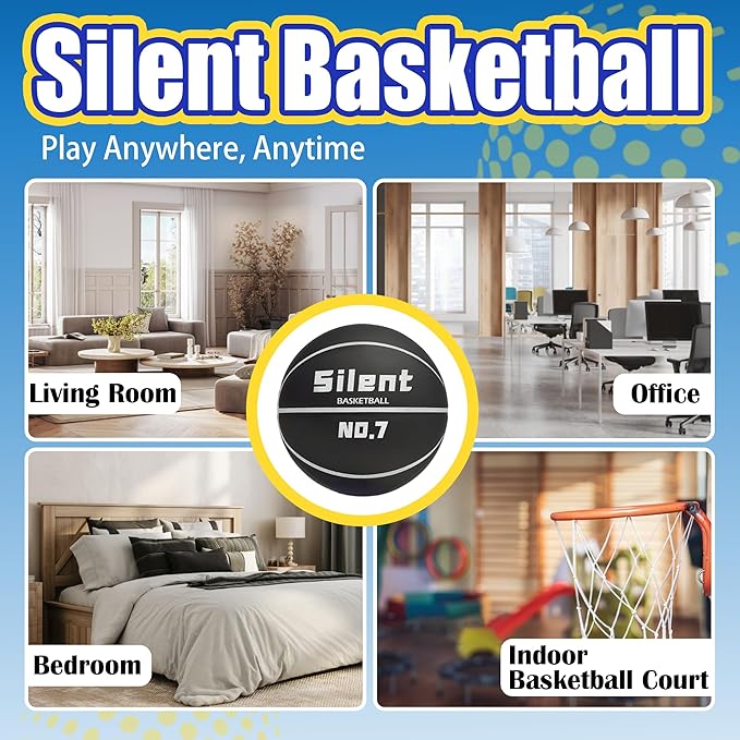 2025 Upgraded Silent Basketball Size 7 - Indoor Noiseless Airless Foam Basketball, Quiet Dribble Dream Training Ball with Soft Soundless Bounce-Pink