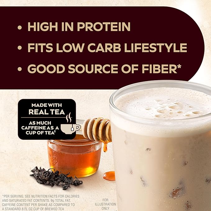 Atkins Iced Tea Latte Protein Shake, Black Tea with Honey, 15g Protein, 3g Fiber, 1g Sugar, Made with Real Tea, 12 Shakes