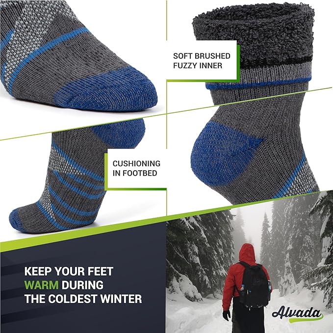 Alvada Merino Wool Hiking Socks Thermal Warm Crew Winter Boot Sock For Men & Women 3 Pairs