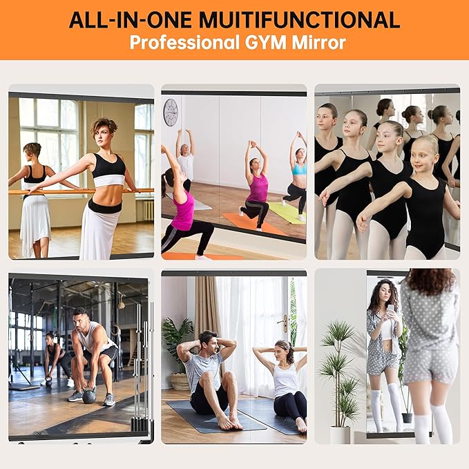 Hasipu 79''x35'' Home Gym Mirror Large Full Length Wall Mounted Full Body Mirror for Yoga Dance Fitness Exercise Studio Bedroom Garage, Frameless Tempered Glass Workout Mirrors Black Rectangular