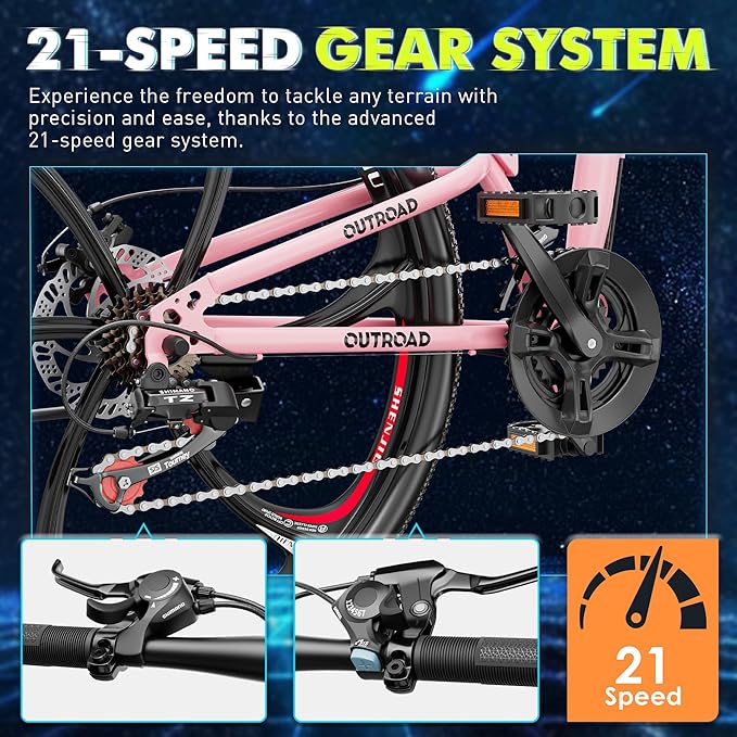 26 Inch Folding Mountain Bike, 21 Speed Full Suspension Bicycle with High-Carbon Steel, Dual Disc Brake Non-Slip Quick Release tire Folding Bicycle for Adults/Men/Women