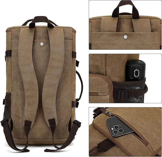 Kalesi Gym Duffle Bag Backpack 4-Way Vintage canvas with Shoes Compartment for travel Sport Hiking laptop (Vintage coffee)