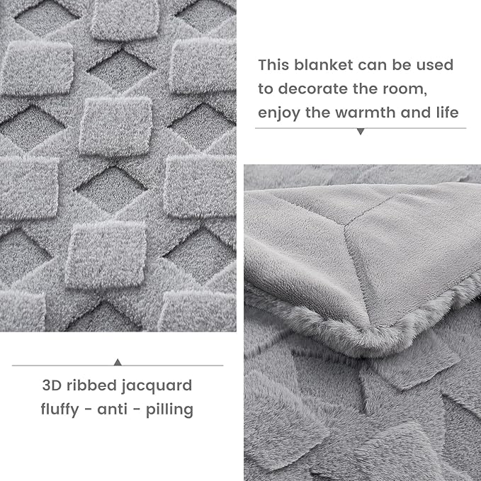 Cozy Bliss Faux Fur Throw Blanket for Couch - Soft Checkered Fuzzy Cozy Throw Gift Blankets for Women,Grey Blanket for Sofa Bedroom Living Room.(60 * 80 Inches,Grey)