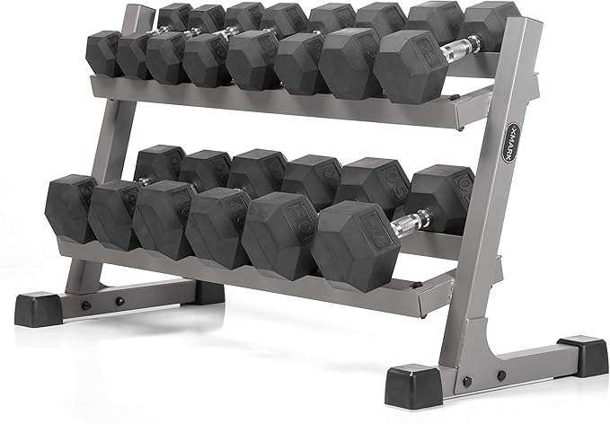 XMARK Dumbbell Set with Rack, Weights Dumbbells, Multiple Free Weights and Horizontal Storage for Home Gym Strength Training, Storage Rack Color Options