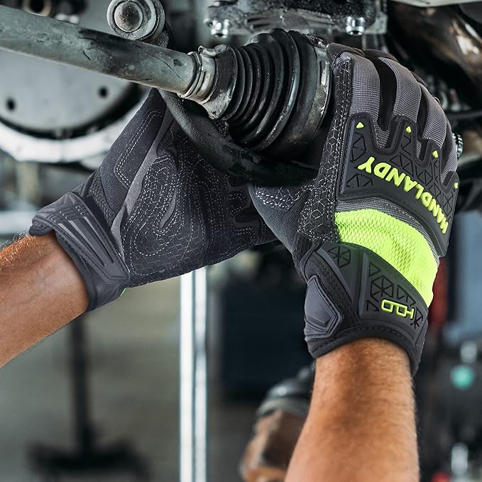 HANDLANDY Mens Work Gloves Touch screen, Utility Mechanic Gloves, Flexible Breathable Fit- Padded Knuckles & Palm