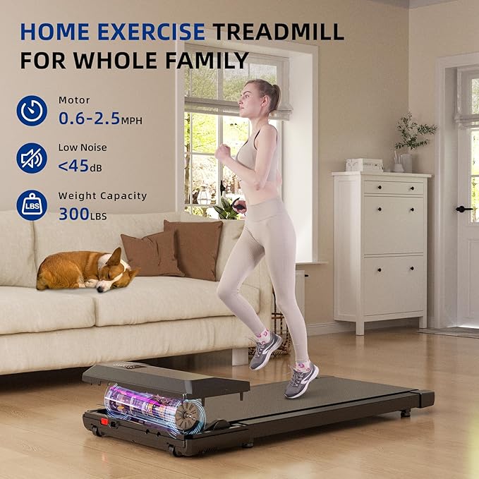 SupeRun Walking Pad, Under Desk Treadmill, 3 in 1 Portable Treadmill with Remote Control LED Display, 2.5 HP Quiet Walking Jogging Machine for Office Home Use, 300 Lbs Capacity