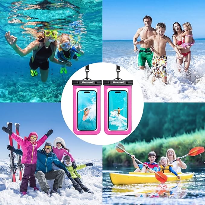 Hiearcool Waterproof Phone Pouch,Waterproof Phone Case for iPhone 17 16 15 14 13 Pro Max Plus up to 8.3",IPX8 Cellphone Dry Bag for Beach Cruise Travel-Bright Red-2Pack