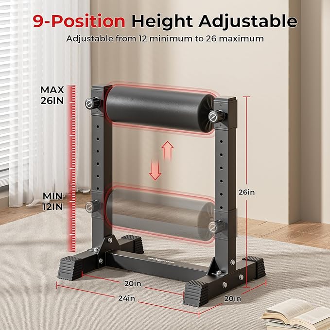 BODYRHYTHM Bulgarian Split Squat Stand, Single Leg Squat Roller Stand with 9 Adjustable Roller Heights for Squats, Leg Lunges, Lower Body Training.