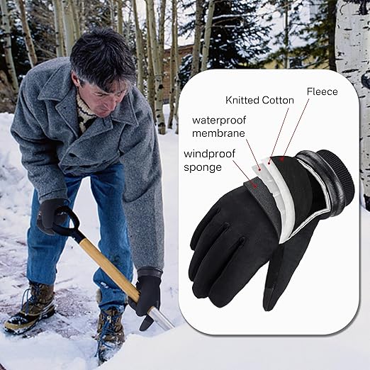 HANDLANDY Winter Gloves for Men Women, Thermal Gloves for Cold Weather Driving Cycling Ski Outdoor, Insulated Leather Work Gloves (Large, Black)