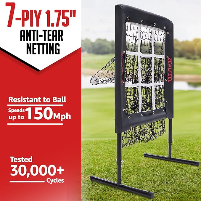 Baseball Pitching Net, 9 Hole Pitching Net with Strike Zone, 5 Height Adjustable Throwing Trainer, Heavy Duty Baseball Softball Net with Carry Bag for Solo Practice