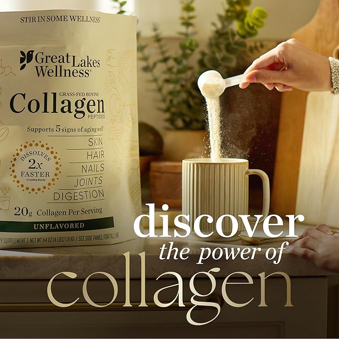 Great Lakes Wellness Collagen Peptides Powder for Skin, Hair, Nails, Joints & Digestion - Chocolate Flavored - Quick Dissolve Hydrolyzed, Non-GMO, Kosher - 10 oz