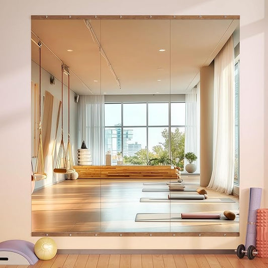 Hasipu 3Pcs 55''x17'' Home Gym Mirror Large Full Length Wall Mounted Full Body Mirror for Yoga Dance Fitness Exercise Studio Bedroom Garage, Frameless Tempered Glass Workout Mirrors Walnut Rectangular