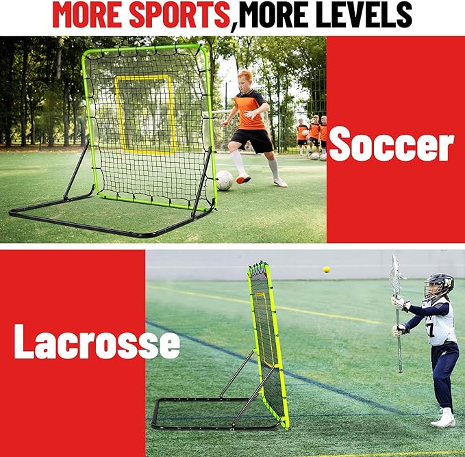 Baseball Rebounder Net 4x4.5FT - 5 Adjustable Angles Baseball Training Equipment for Ground, Line Drive & Fly Balls, Soccer Softball Volleyball Rebounder, Bounce Back Net with Hangbag