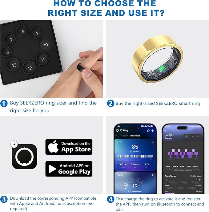 Smart Ring for Women Men - Titanium Health Fitness Tracker Ring with Heart Rate, Step Counting, Calories, Sleep & Stress Monitor for iPhone and Android, No Subscription Fee (Rose Gold, 10)