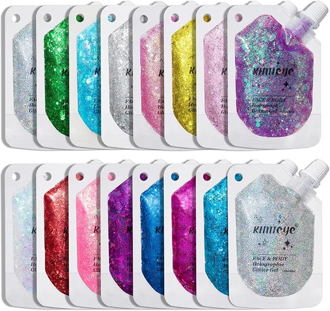 Holographic Face Glitter Gel Body Shimmer Makeup for for Hair, Face, Clavicle, Arm, Nail, Eyeshadow, Long Lasting Waterproof Mermaid Sequins Party Glitter for Rave Festival, 1.35oz (Laser Gold #6)