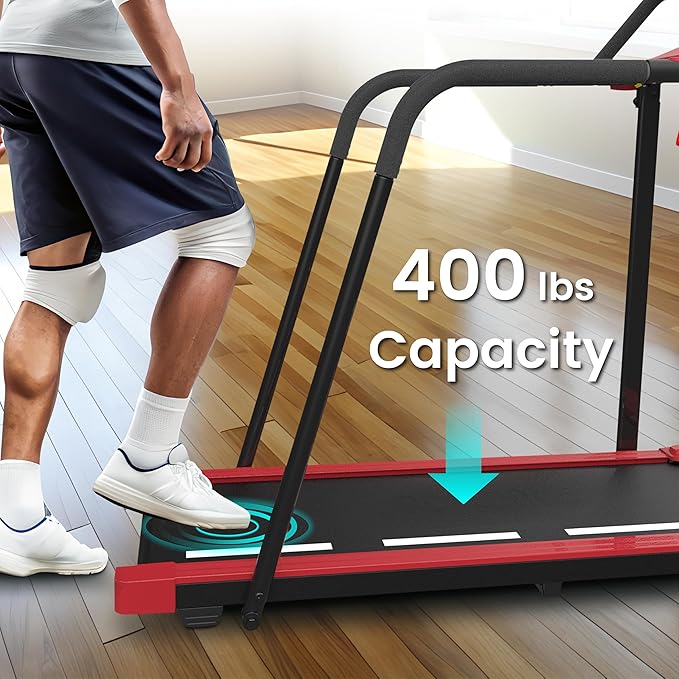 Senior Fitness Treadmill, 400 lb Capacity, Safe Design with Full-Length Rails, Low Step-Up Height, 0.2–4 MPH Motorized Walking Treadmill for Elderly, Recovery & Home Exercise