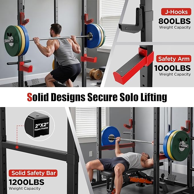 Sportsroyals Power Cage,1600lbs Multi-Function Power Rack with Adjustable Cable Crossover System and More Training Attachment, Weight Cage for Home Gym