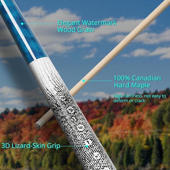 Kmise Professional Low-Deflection Pool Cue Stick, 58'' Canadian Hard Maple Wood Billiard Cue, 13mm Leather Tip, 3D Anti-Slip Grip, Precision Control for Adults/Beginners/Pros