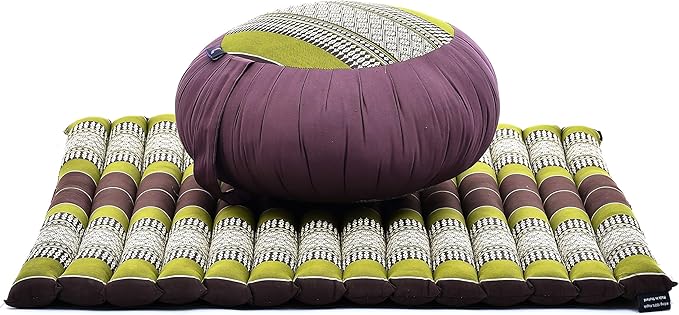 Leewadee Meditation Cushion Set – 1 Round Zafu Meditation Pillow and 1 Square Roll-Up Zabuton Meditation Mat, Pillows Bundle Filled with Kapok