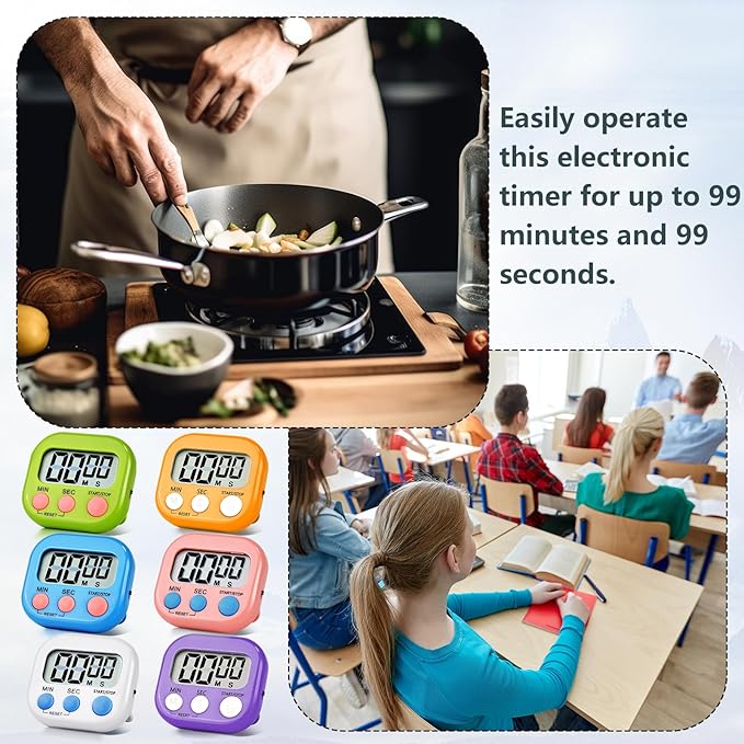 4 Pack White Digital Kitchen Timer Magnetic Digital Timer with Big Display Loud Ring Cooking Timers for Cooking, Game, Gym, Break Time, Classroom (4, White)