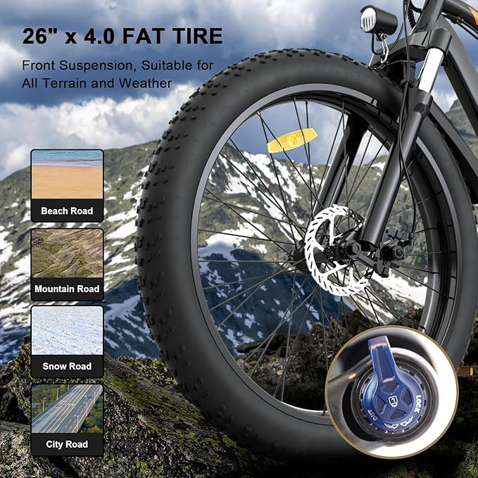 aostirmotor Electric Bike for Adults 1000W Fat Tire E Bikes Snow 31Mph,48V 20AH Removable Battery Adult Electric Bicycles, 35+ Miles Long Range Electric Mountain Bike 26"x4.0"