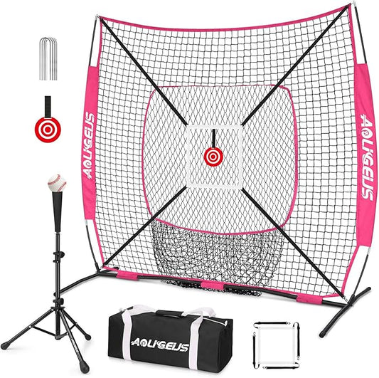6'X6' Baseball Softball Practice Net,Pitching Net,Batting Net,with Bonus Strike Zone,Target and Bow Frame,for Hitting,Pitching,Catching
