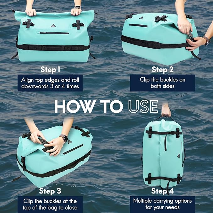 Haimont Large Waterproof Duffel Backpack Roll-Top Heavy Duty Dry Duffle Bag for Boating, Travel, Motorcycle, Kayaking, Camping, 60L