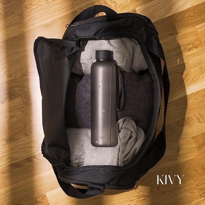 KIVY Slim Water Bottle 32oz [Lightweight & Shatterproof] Fits Backpack & Cupholder for Travel, Sports, School, Gym - Black water bottle no straw - Mens water bottle screw top - Dishwasher Safe